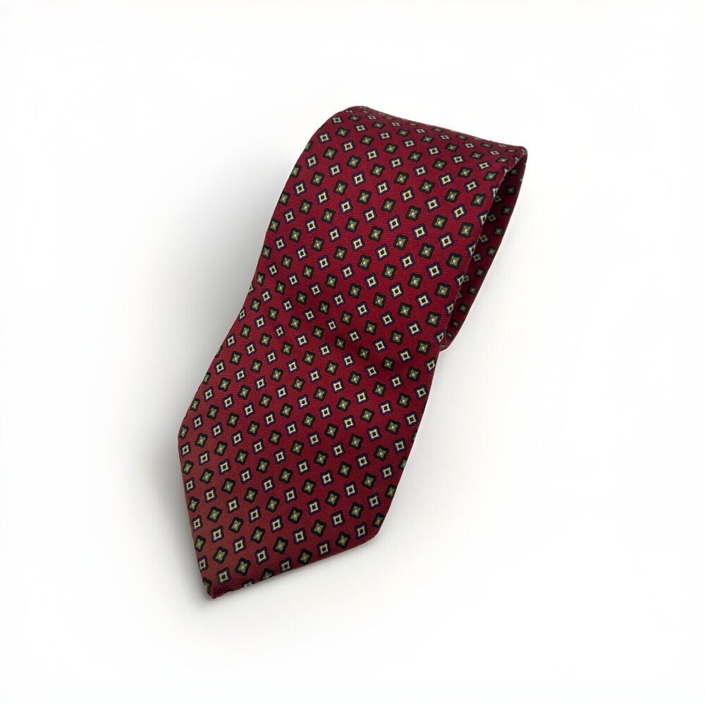 Calvin Klein Red Blue 100% Italian Imported Silk Men's‎ Geometric Neck Tie